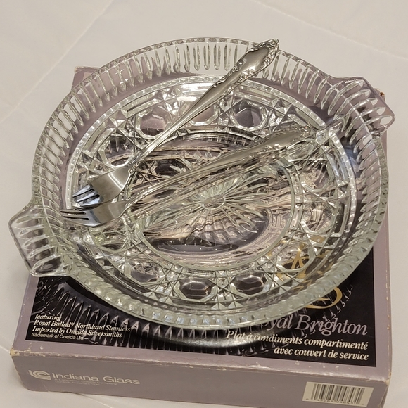ROYAL BRIGHTON Crystal Glass Condiment Dish Serving Dish Serving Forks Vtg - Picture 2 of 8
